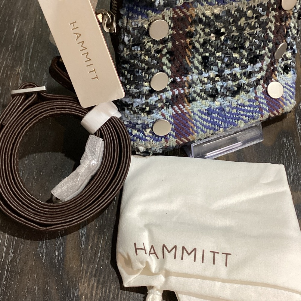 Hammitt Blue and Brown Tweed and Brown Leather VIP Mobile Crossbody Bag - Picture 12 of 12